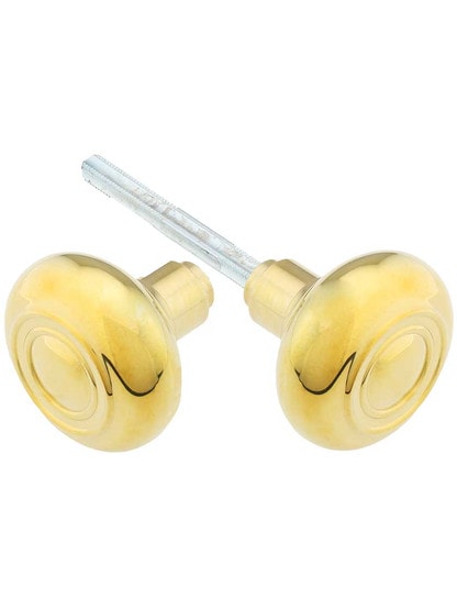 Pair of Solid Brass Deco Knobs in Polished Brass.